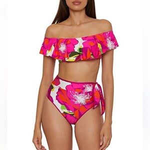Trina Turk Bloom Off the Shoulder High Waisted Bikini Set Pink Floral Size 6